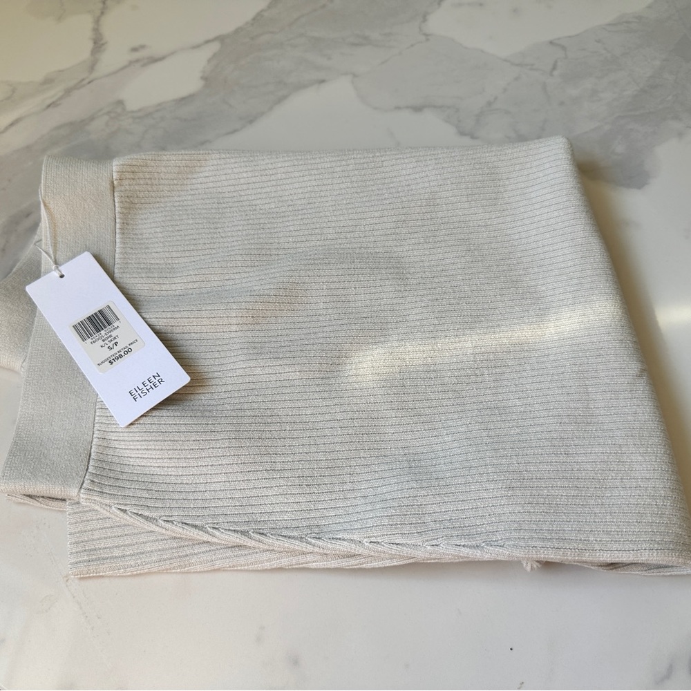 Eileen Fisher Silk & Organic Ribbed Cotton Skirt Bone Size Small/Petite‎